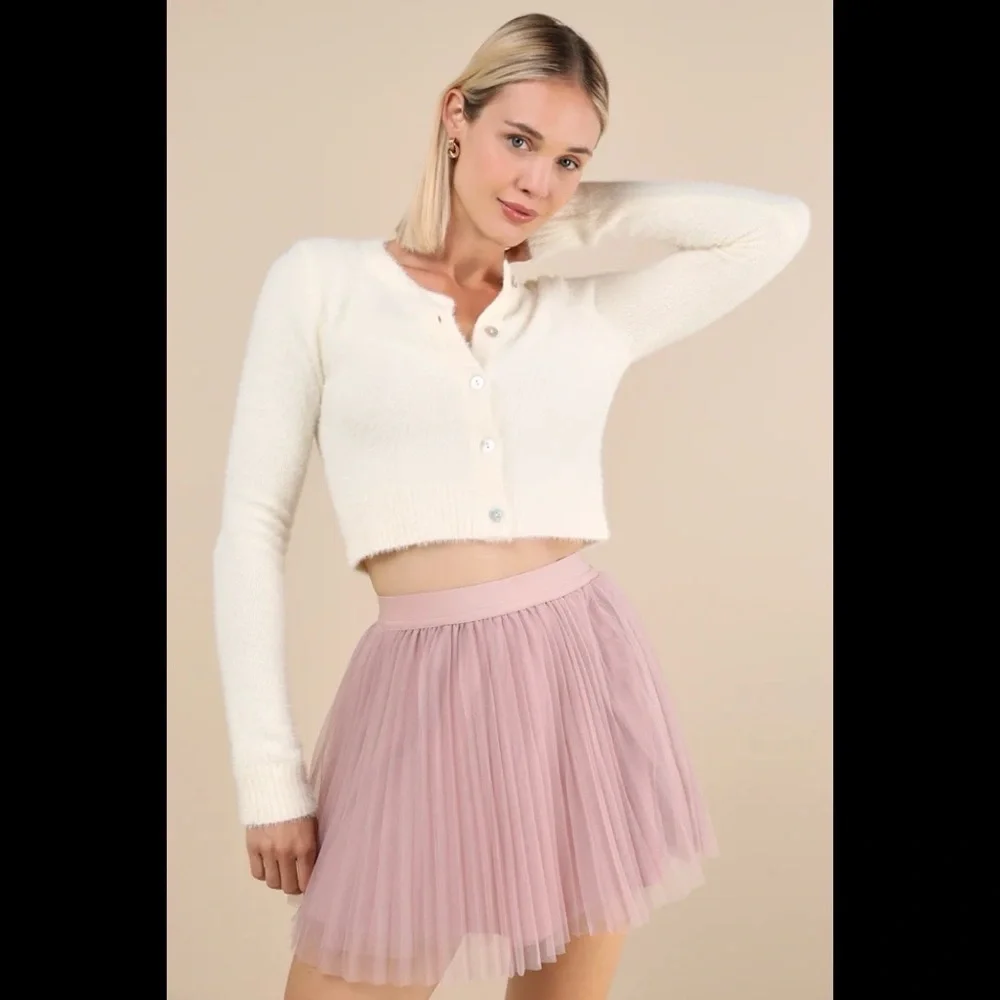 NWT LULUS Effortless Sweetheart Mauve Mesh Pleated Mini Skirt - Picture 2 of 5